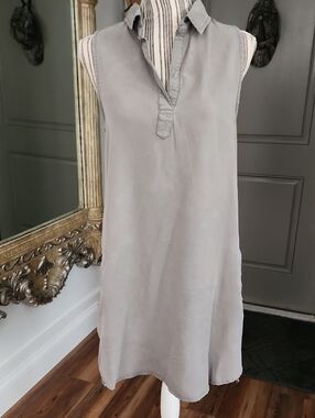 Dex Sleeveless Collared Shift Dress in Light Gray -S